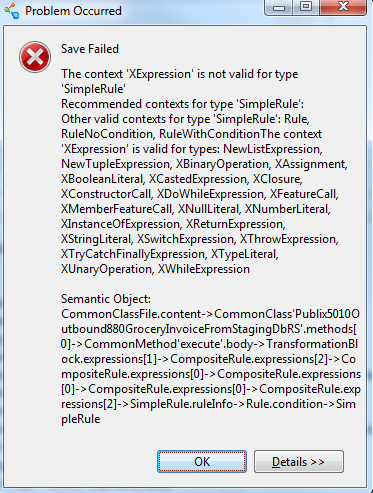 EXTOL Business Integrator 3 Ruleset Xpression is not valid for type simplerule 