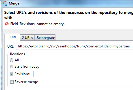 Cleo Clarify EXTOL Business Integrator (EBI) 3 SVN Team Merge option and browse to trunk project
